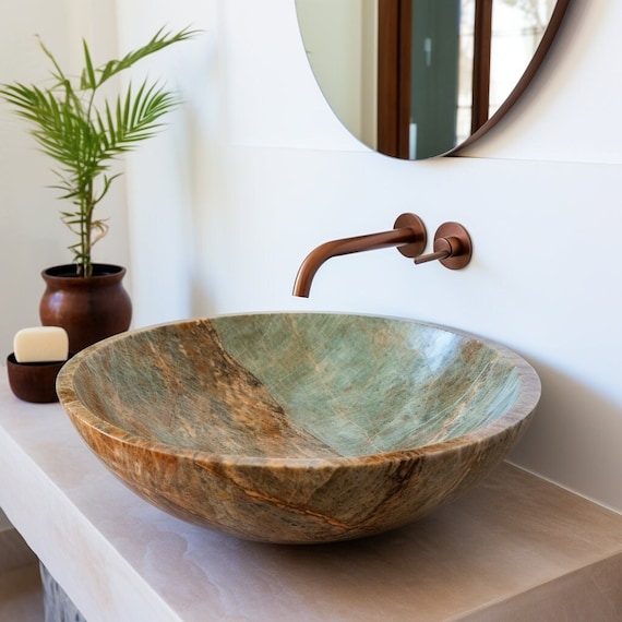 Elegant Round Marble Sink for Kitchen and Washroom - Stone Sink, Marble bowl sink, Onyx Kitchen Sink, Kitchen Decor, 15 inch Stone Sink Bowl