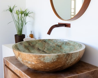 Handmade Round Marble Sink for Kitchen and Washroom - Stone Sink, Marble bowl sink, Onyx Kitchen Sink Bowl, 15 inch Stone Sink Bowl