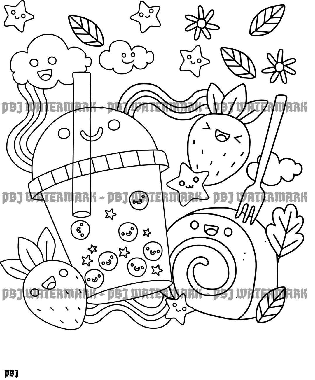 Cute Kawaii Boba Coloring Page - Etsy