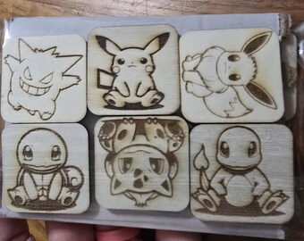 Pokémon Rescued Scrap Mystery Magnets | 12 Laser Engraved Wood Magnets | Handmade