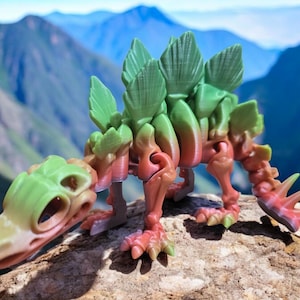 3D Printed Articulated Stegosaurus Skeleton: Poseable Desk Toy, Mystery Color