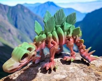 3D Printed Articulated Stegosaurus Skeleton: Poseable Desk Toy, Mystery Color