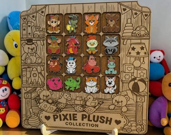 Pixie Plush Collection Pin Display Board 12x12 Laser Engraved Organizer