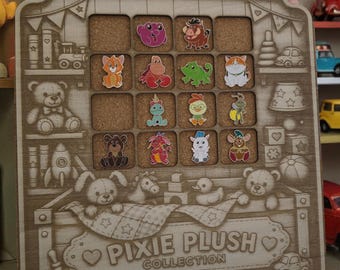 Pixie Plush Collection Pin Display Board 12x12 Laser Engraved Organizer