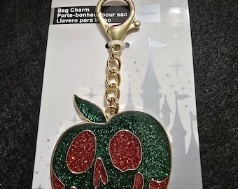 Disney Poison Apple Bag Charm Snow White Evil Queen Glitter Keychain Disney Parks