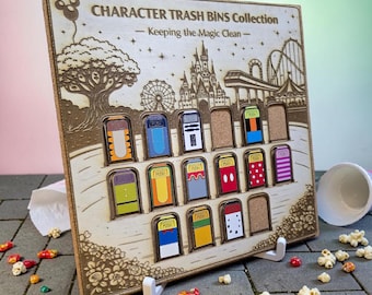 Disney Character Trash Bins Display Board 12x12 Amusment Park Mashup Pin Holder