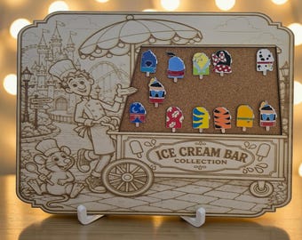 Ice Cream Bar Collection Pin Display Board | Wooden Cork Pin Board | Theme Park Ice Cream Display | Collector Gift | Approx. 12x16