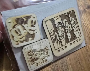 Rescued Scrap Mystery Magnet Pack | 9 Laser Engraved Wood Magnets | Disney & Pixar Inspired | Paintable DIY Craft Magnets | Handmade