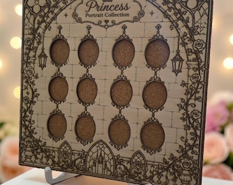 Laser Engraved Wooden Princess Portrait Pin Display Board | Stained Glass Design (12" x 12")