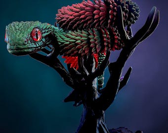 3D Printed Bush Viper Glass Eyes Articulated Snake Mystery Display Decor Optional Stand Accessories