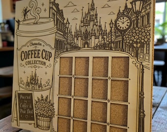 Laser Engraved Wood Coffee Cup Pin Display Board | Character Collection Holder