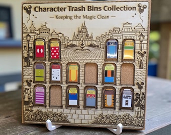 Disney Character Trash Bins Pin Display Board 12x12 Main Street Collector Wall Decor