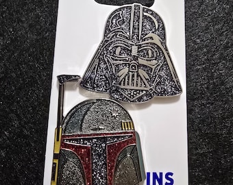 Disney Star Wars Helmet Pin Set Darth Vader Boba Fett Glitter 2025