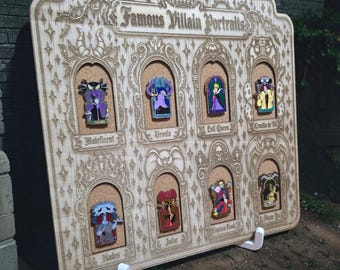 Disney Villain Portrait Pin Display Board 12x12 Cork Wood Frame Stand Included