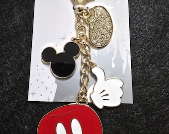Disney Parks Mickey Mouse Bag Charm Keychain Gold Black Red Enamel Charm