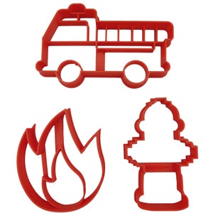 FIRETRUCK COOKIE CUTTER With Flame Hydrant Engine, Spark Blaze Fireplug Cookie Cutters First Responders Firemen Firefighter Heroes (3 Pack)