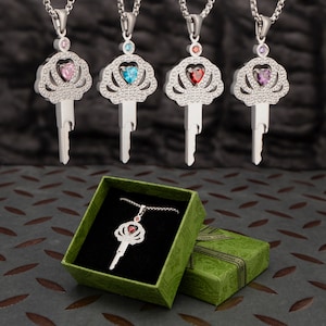 Crown Key Necklace: Gemstone Accents, Cage Pendant