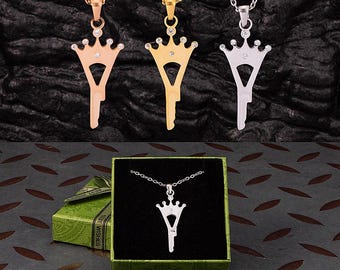 Crown Key Necklace with Zircon: Personalized Cage Key, Adult Game Gift