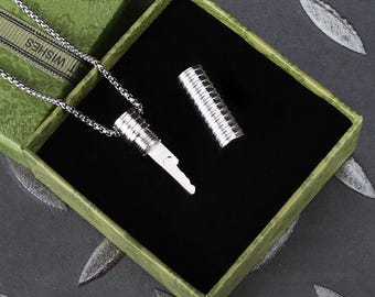 Secret Key Necklace: Stainless Steel Discreet Barrel Lock Thread Rotate 