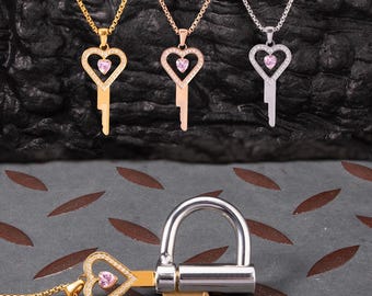 Heart Key Gemstone Necklace: BDSM Padlock Accessory