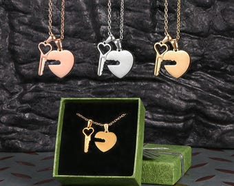 Herzschlüssel-Halskette, Partner-Schmuck, Anhänger aus Edelstahl 316, personalisiertes Liebesgeschenk, Kollektion für Erwachsene