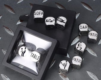 Personalized Couples Dice Set, Engraved Stainless Steel Metal Dice for Romantic Date Night, Unique Anniversary Gift for Husband Wife