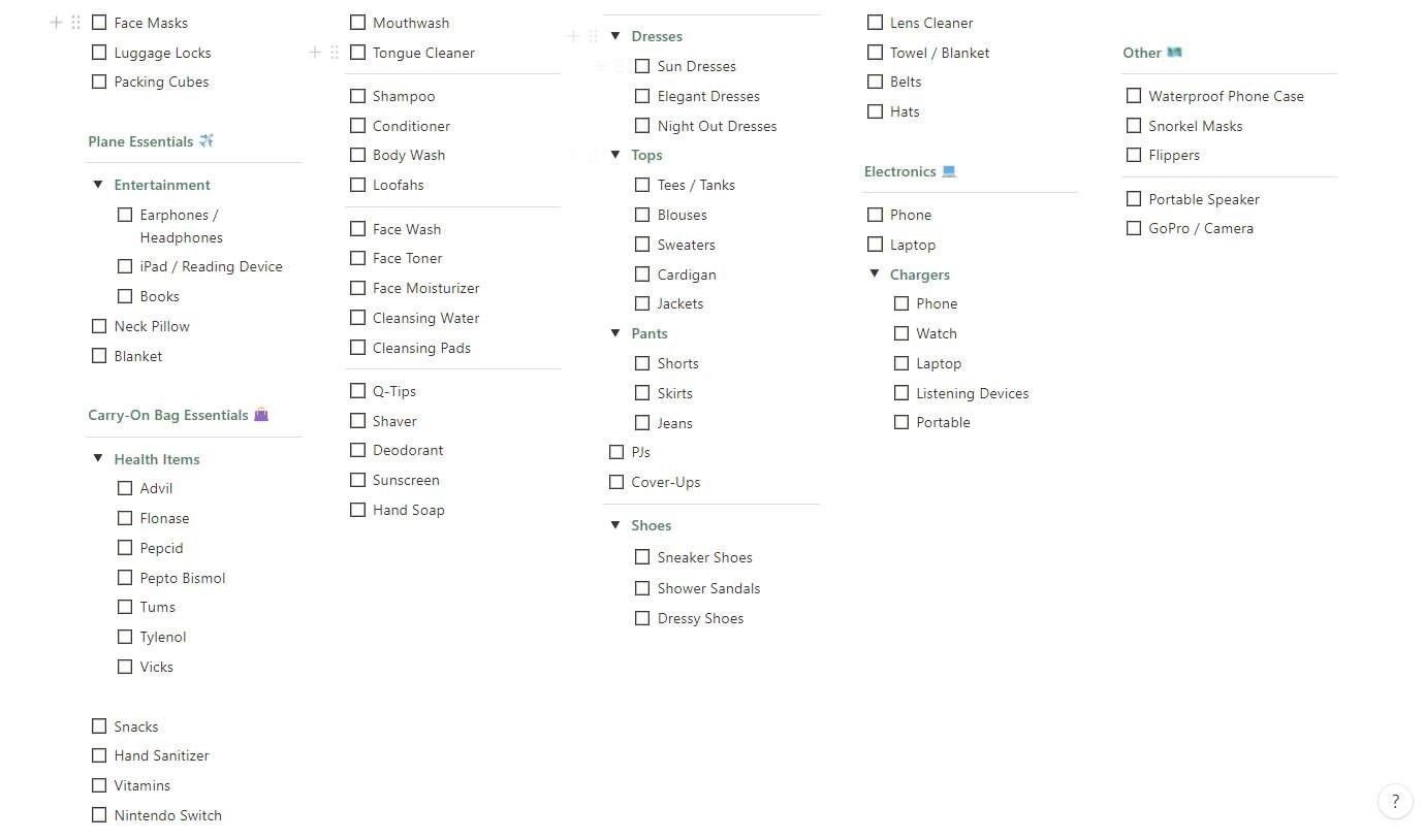 Packing List Basic Notion Template Etsy