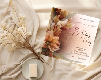 Editable Birthday invitation Digital Download Editable Birthday Invitation Flowers Colour Birthday Invite Instant Download Birthday Invite
