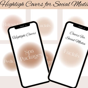 Op de afbeelding: Tien Instagram-highlightcovers voor een spa of schoonheidssalon. De covers hebben een lichtbruine gradiënt met witte tekst. De tekst omvat: Haarsnitten, Kapsels, Gezichtsbehandelingen, Huidverzorging, Pedicures, Spa-pakketten, Covers voor sociale media, Gezichtsbehandelingen, Make-up en Waxen.
