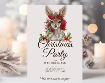 Editable Christmas Party Invitation Christmas Invitation Party Digital Christmas Party Invitation Deer Christmas Invite Instant Download