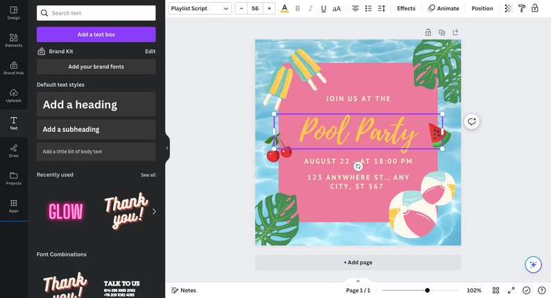 Editable Pool Party Invitation Template, Pool Birthday, Party Instant ...