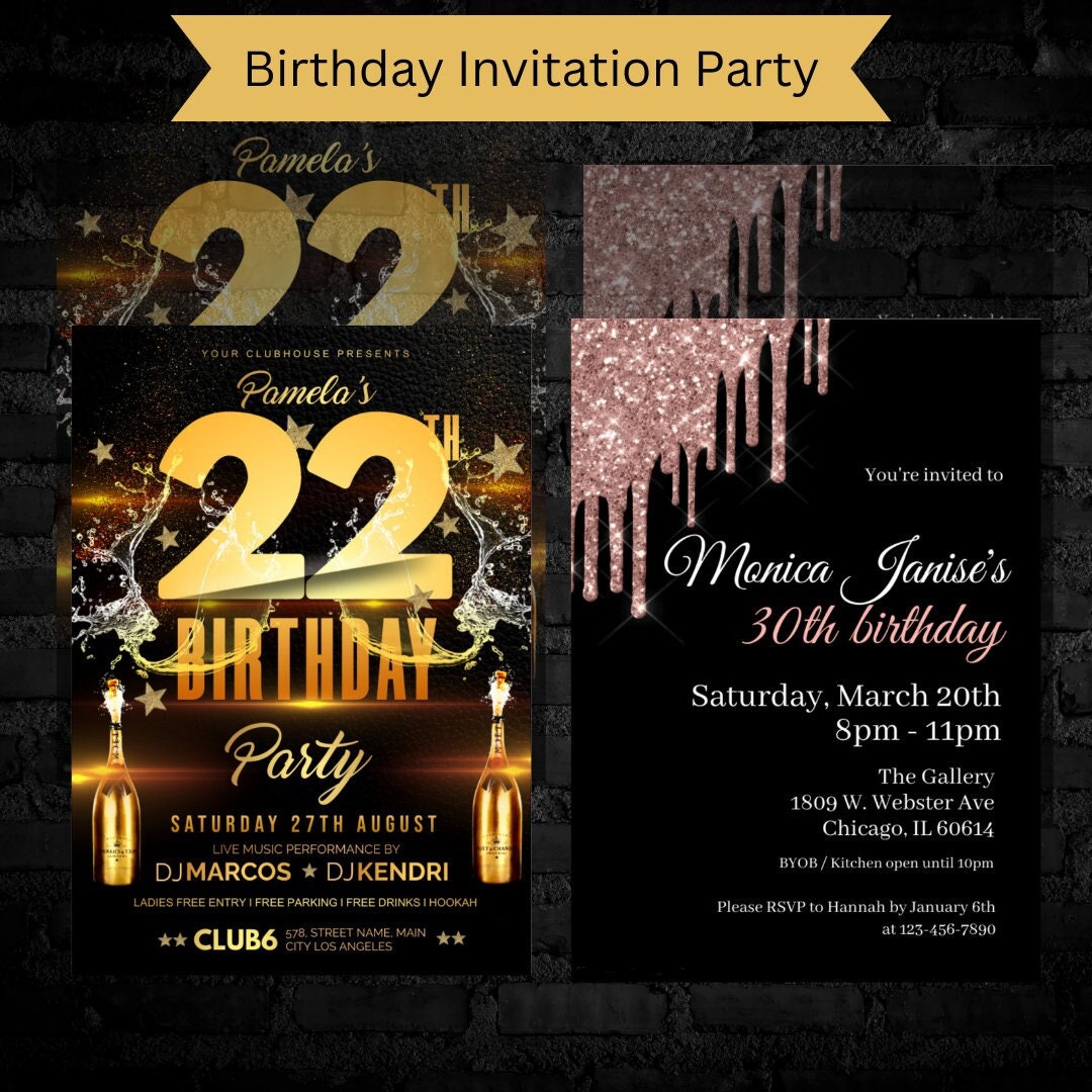 Custom Birthday Invitation Made to Order Invitation Choose 1 Set of Two Printable Invitation