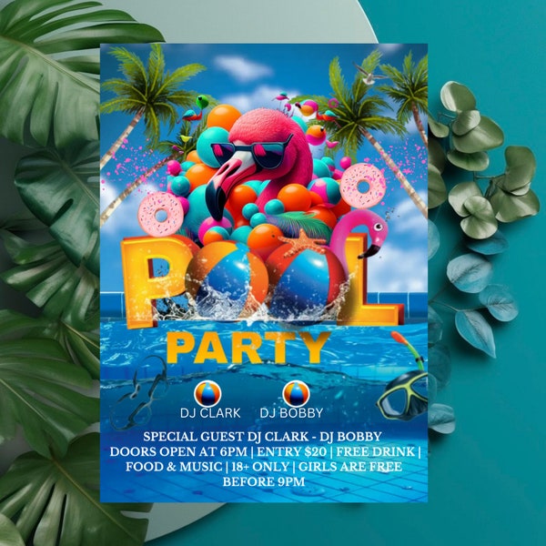 Summer Pool Party Flyer, DIY Flyer Template Design, Pool Party Invite Flyer, Summer Break Party Flyer, Summer Event Flyer, Pool Party