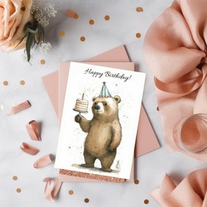 Printable Birthday Cards, Printable Card, Digital Download, Digital Birthday Card, Bear Birthday Card, Happy Birthday Card, Digital Print