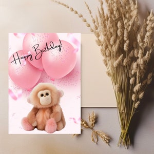 Happy Birthday Pinky Card Birthday Card For Her Birthday Card Monkey Pink Editable Card Instant Download Editable Template For Her Birthday