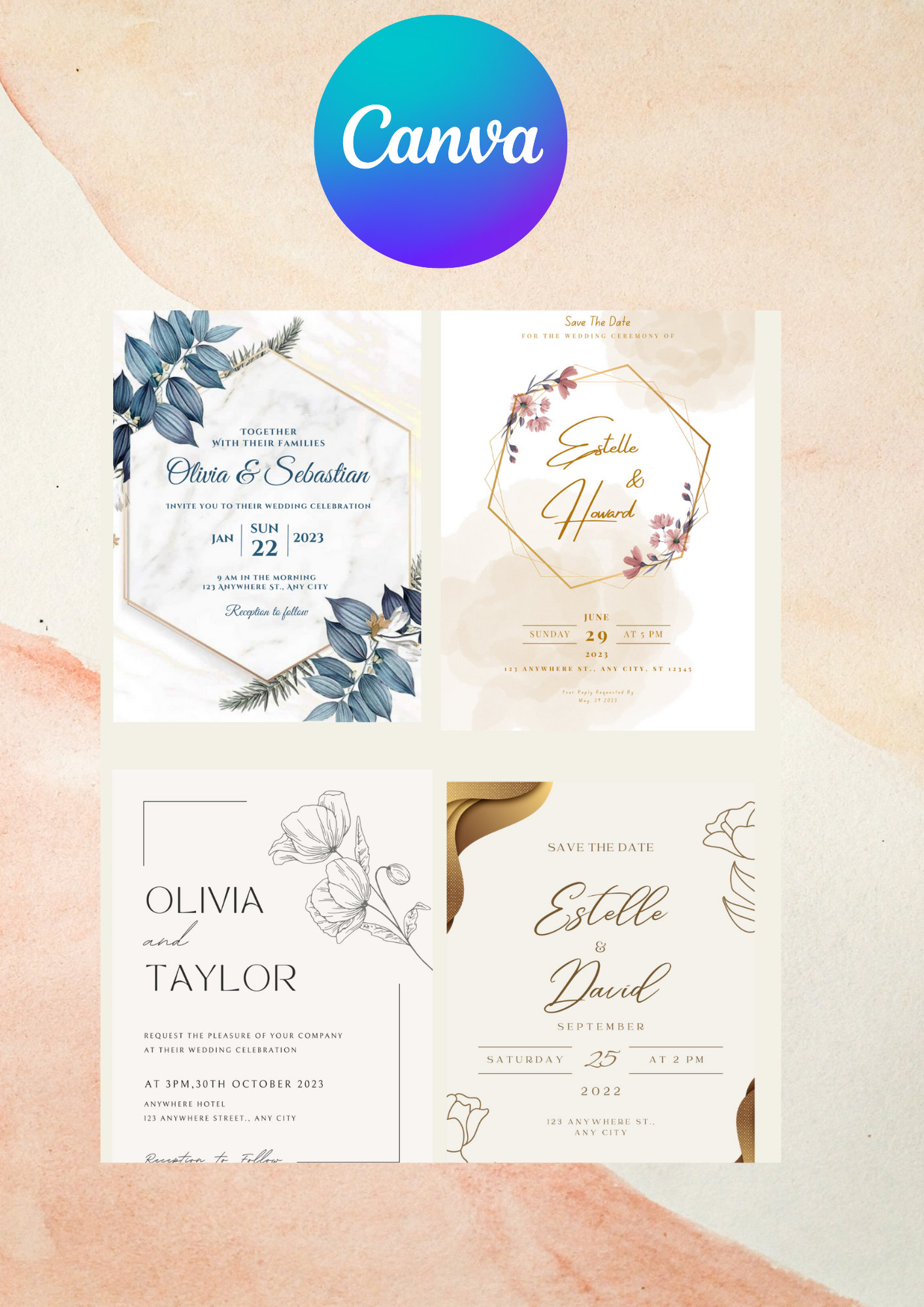 Editable Canva Wedding Invitations, Modern, Elegant Designs - Etsy