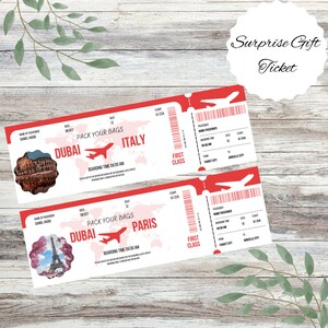 Modèle de billet d'embarquement surprise modifiable, carte d'embarquement numérique, billet d'avion vacances compagnie aérienne voyage vol cadeau faux billet coupon PDF