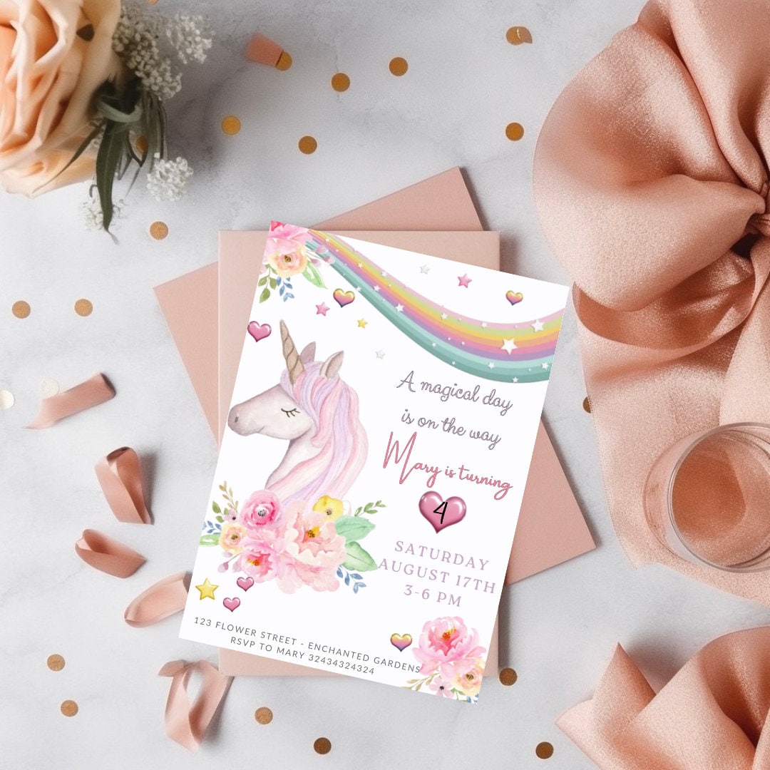 Unicorn Editable Birthday Invitation Birthday Invite Unicorn for Girl ...