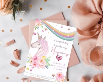 Einhorn Bearbeitbare Geburtstagseinladung Geburtstagseinladung Einhorn Für Mädchen Geburtstagsparty Magische Party Invite Girl Pink Digital Invite Template