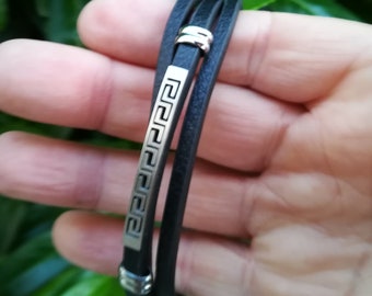 2 Modelle Herren-Armband Echtleder schwarz Edelstahl