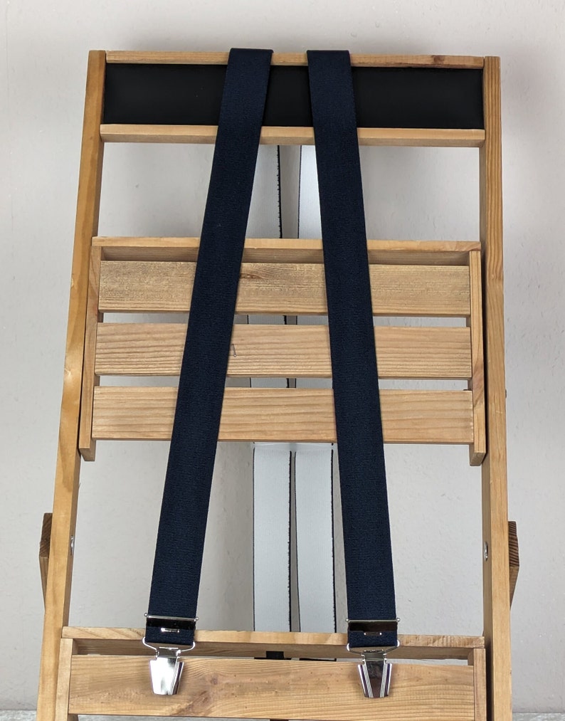 Hosenträger 3,5 cm breit mit 4 verstärkten Clips, einfarbige Hosenträger modern, stylisch, elast,stabile Hosenträger für Arbeit und Freizeit dunkelblau