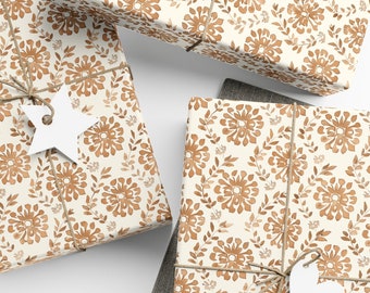 Neutral Floral Block Print Wrapping Paper Sheet Vintage-Inspired Block Print Elegant Gift Wrap Present Eco Paper Housewarming Hostess Shower