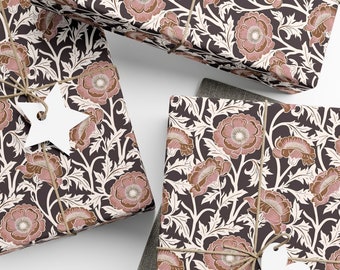 Neutral Floral Print Wrapping Paper Sheet Vintage-Inspired Block Print Elegant Gift Wrap Present Eco Paper Housewarming Hostess Shower