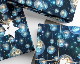 Gift Wrap Disco Ball Galaxy Dancing Queen Bachelorette Gift Wrapping Paper Fun Cute Groovy Blue Space Birthday Kid Gift Trendy Studio 54