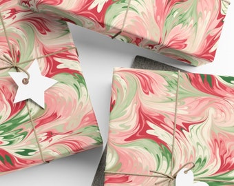 Gift Wrap Eco Vintage Marbled Style Elegant Pink Red Green Wrapping Paper Present Wrap Paper Holiday Stylish Tasteful Luxe Valentine's Day