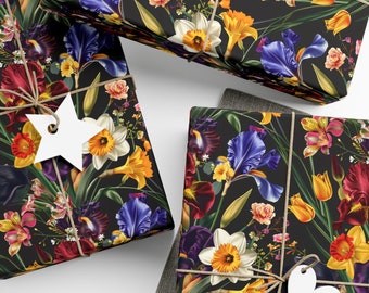 Spring Flowers Wrapping Paper Eco Gift Wrap Iris Lily Daffodil Friend Birthday Bachelorette Mother's Day Present Wedding Paper Hostess Gift
