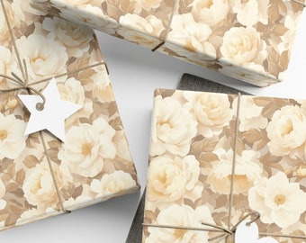 Gift Wrap Cream Roses Neutral Wedding Gift Wrapping Paper Sweet Mother's Day Friend Birthday Gift White Flowers Baby Shower Housewarming