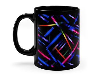 Party Mug for Coffee Tea Lover EDM Rave 80s 70s Disco Gift Rainbow Refection Black Mug Ceramic 11oz