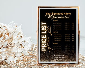 Price List Template Price List Flyer Price List Hair Price List Wig DIY Canvas Template Nail Braid Flyer Nail Flyer Makeup Black Gold Theme