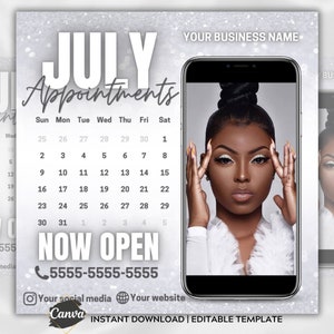 Silver Grey White Theme July Appointment Flyer Instagram July Booking Plane Hair Appointment Book Now  Braids Lashes Premade Instagram Post